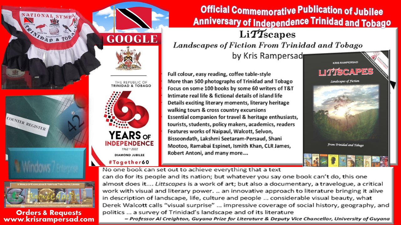 Independence in the Digital Age. Symbols of Independence at 60 Trinidad & Tobago including LiTTscapes by Dr Kris Rampersad.. At left is the Manual Register for applicants of National ID, antiquated number system, obsolete Windows 7 at National Libraries & Information System Montage by Sustainable Development Digital Creator Innovator Dr Kris Rampersad at GloCal Knowledge Pot www.krisrampersad.com
