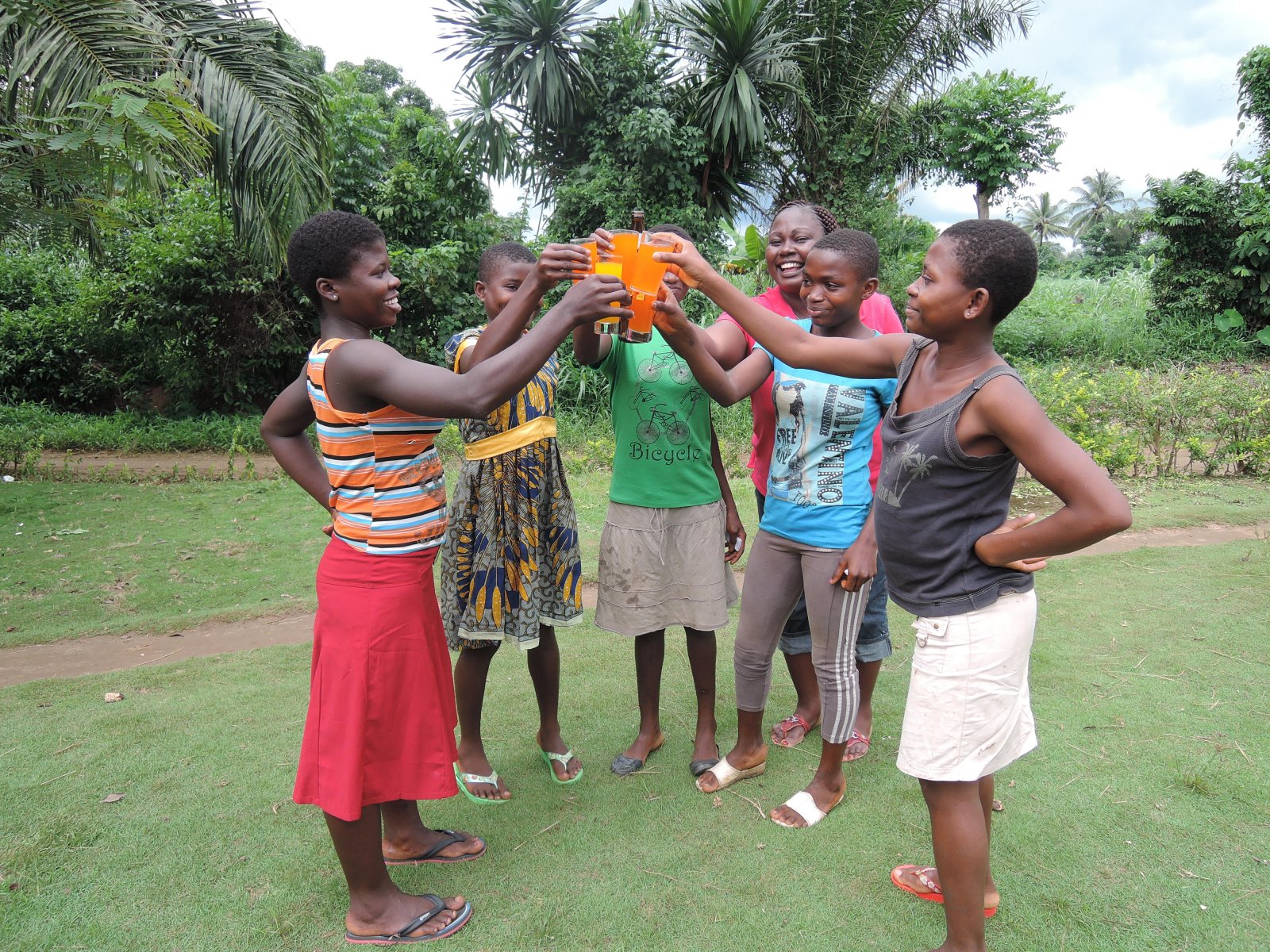 Me and the beneficiaries, sharing a drink to congratulate them