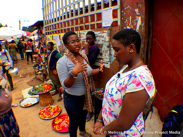 Shneider helped Catherine prepare before reporting on their next documentary in the Bamenda food market (2016).