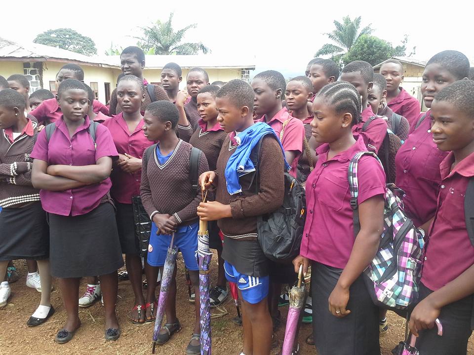 With girls of Divine Comprehensive High school Bali in the  North West region of Cameroon after an empowerment workshop on menstrual hygiene management and sanitary napkin donation.