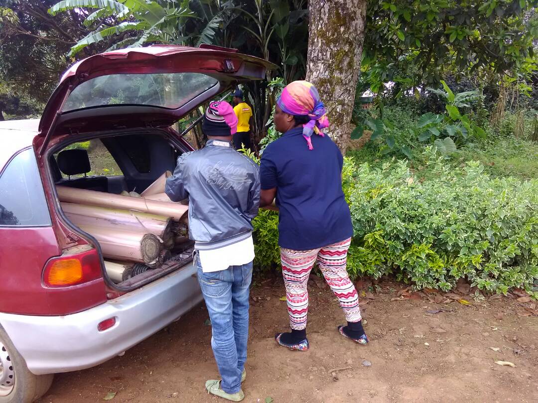 One of the most valuable leadership lessons I got  as a VOF 2016 was to lead by action and not position.  It has been so helping in kick starting KujaEcoPads.  Here  am loading banana stems in the car to be taken to our center for extraction.