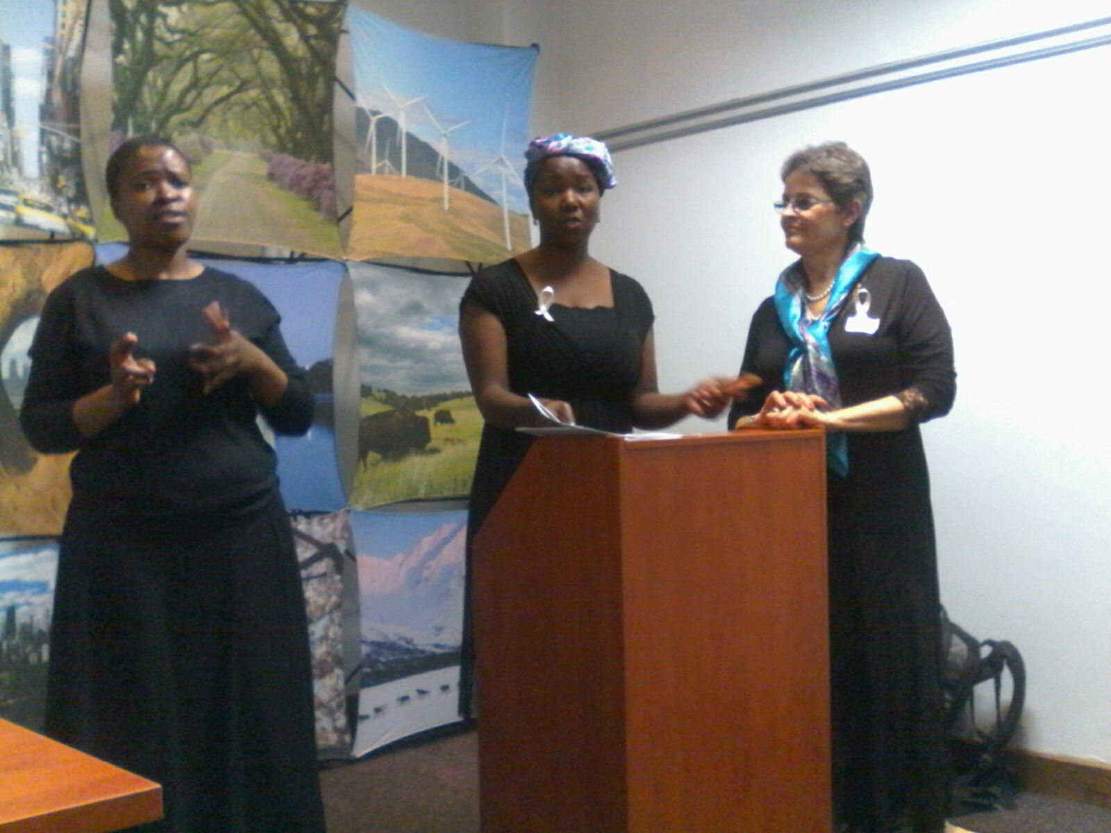 Ms. T Mokoena, Ms. A Humphries-Heyns with the Sign Language Interpreter Ms. S Thahamane