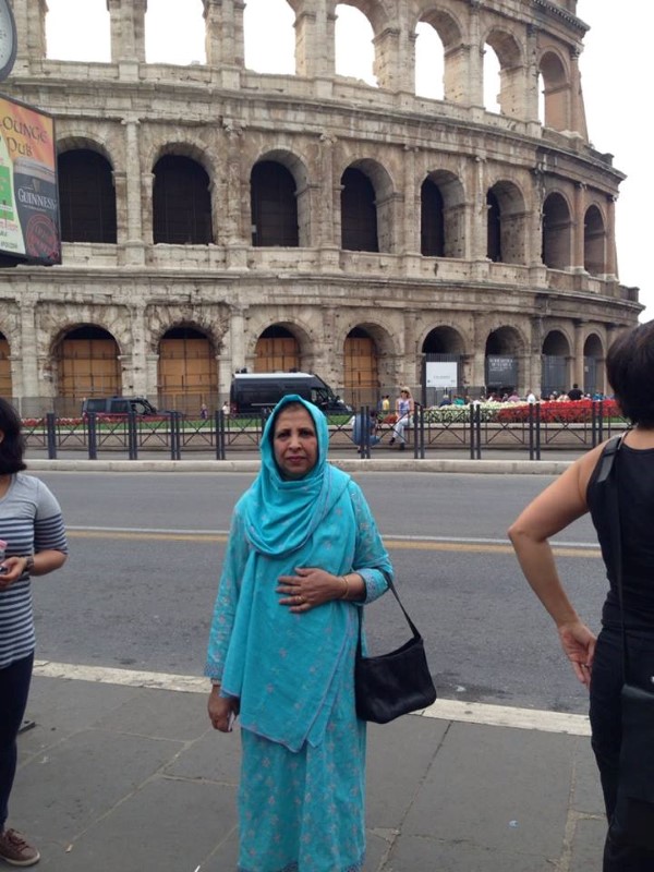 Mrs Meshar Mumtaz Bano visiting the Coliseum, Rome, Italy