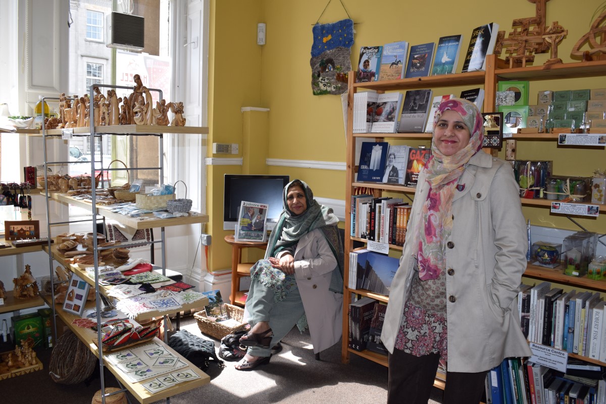 Mrs Meshar Mumtaz Bano visiting the Hadeel Shop (Fairtrade Palestinian products) Edinburgh, UK