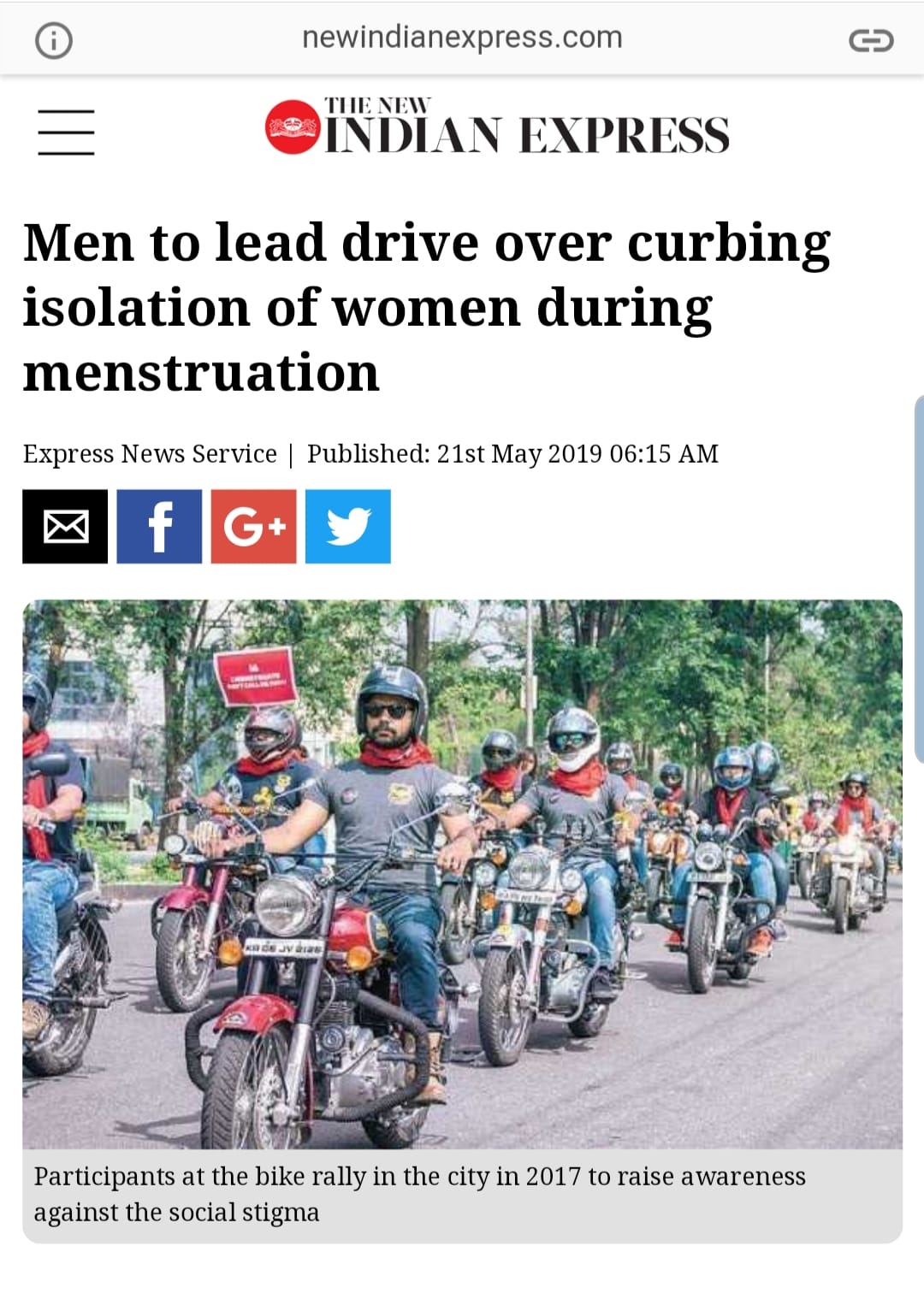 Men Take Lead Ride 2019 was on the New Indian Express( a leading national newspaper)