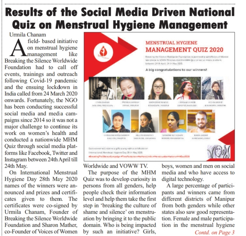On The Morning Bell, an English newspaper in Imphal, Manipur 18 June 2020