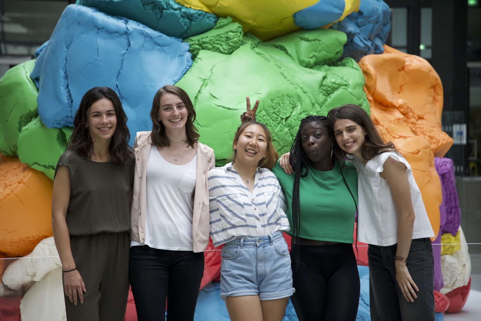 Some members of our international team at Station F (Konexio’s headquarters): Marianne (French), Tarin (American), Yu Jeong (South Korean), Binta (American) and Valeria (Italian). Photo taken by our team photographer/videographer, Maria (Colombia), July 2018.