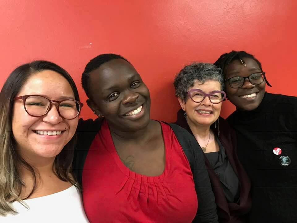 Sophie Dowllar Ogutu and Lydiah Dola (far right) with Yasmin Ruvalcaba Saludado and Jane Vogel of Advance Gender Equity in the Arts.