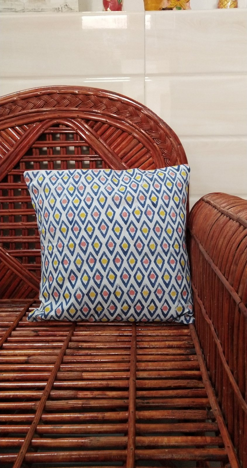 Print and cushion cover made by ladies.