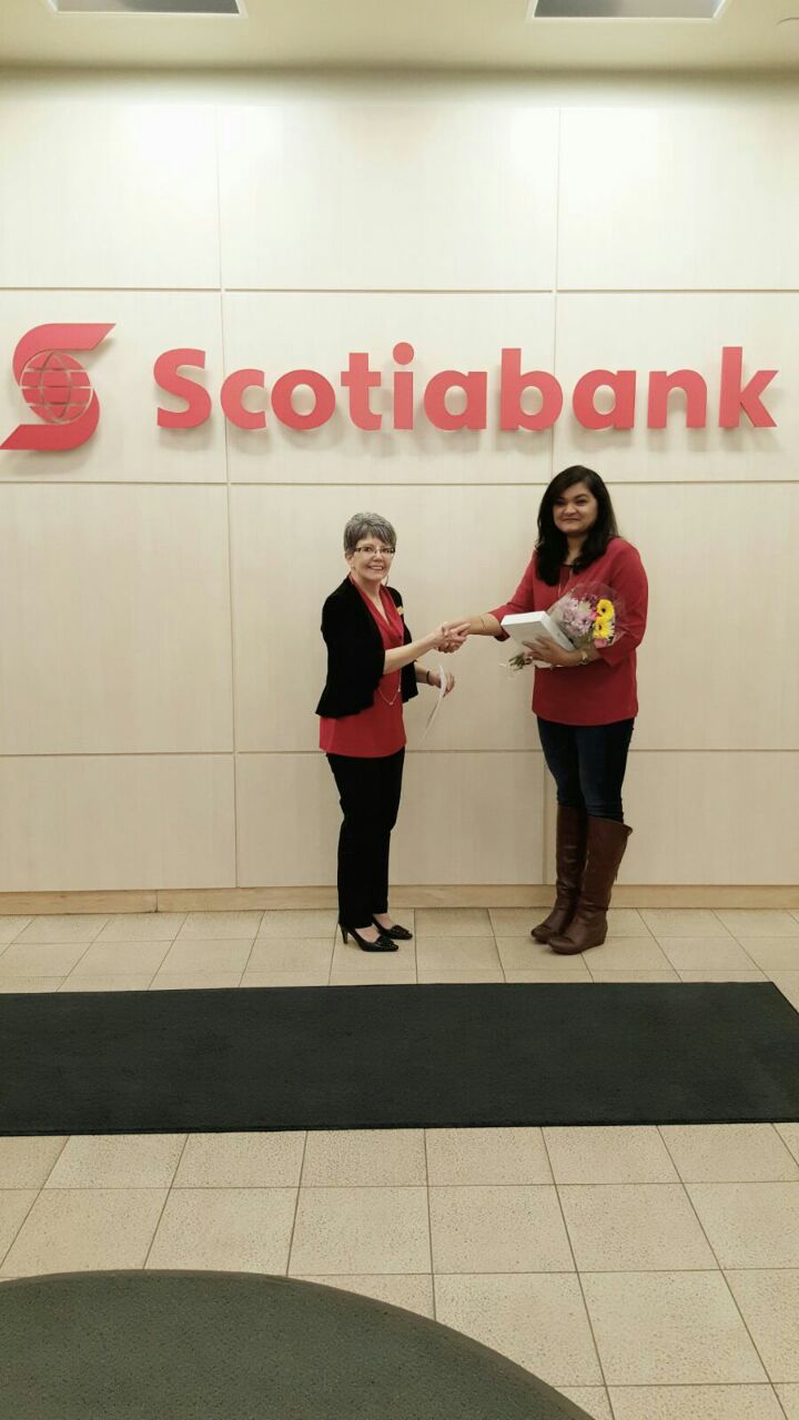 Receiving  award from  Scotia bank Bright Future Young Leader  award  2016 from Edmonton, Canada