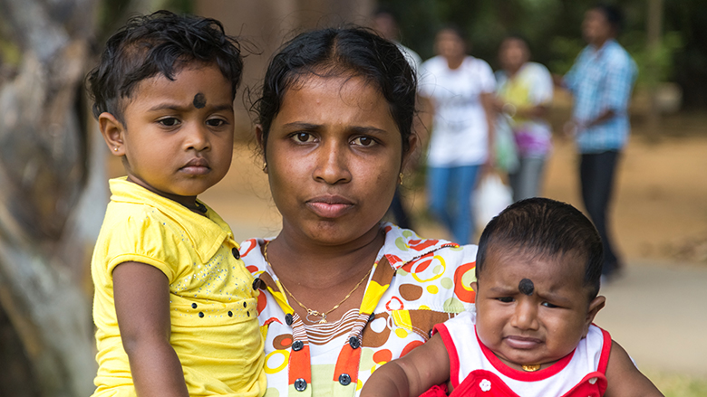 A Sri Lankan mother with her children 